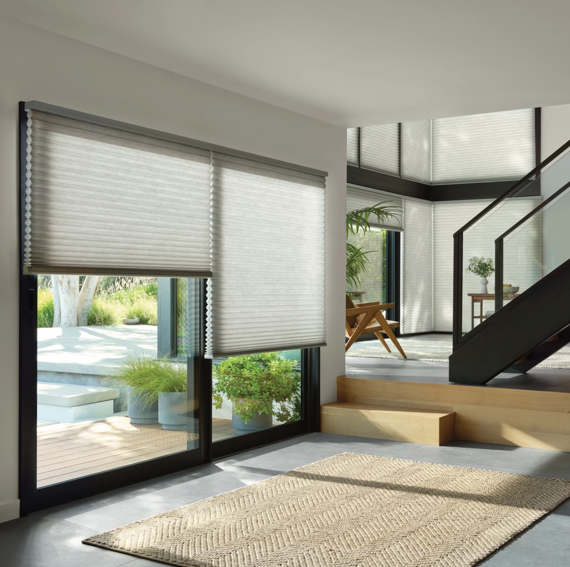 Honeycomb shades on sliding door